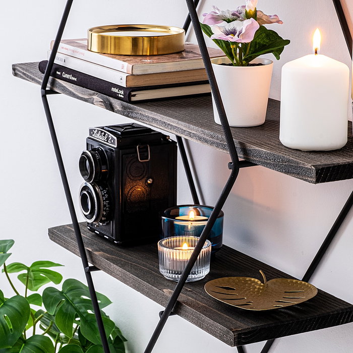 Hanah Home Erysimum Estantería de Pared Negro y Nogal Hanah Home Erysimum Estantería de Pared Negro y Nogal